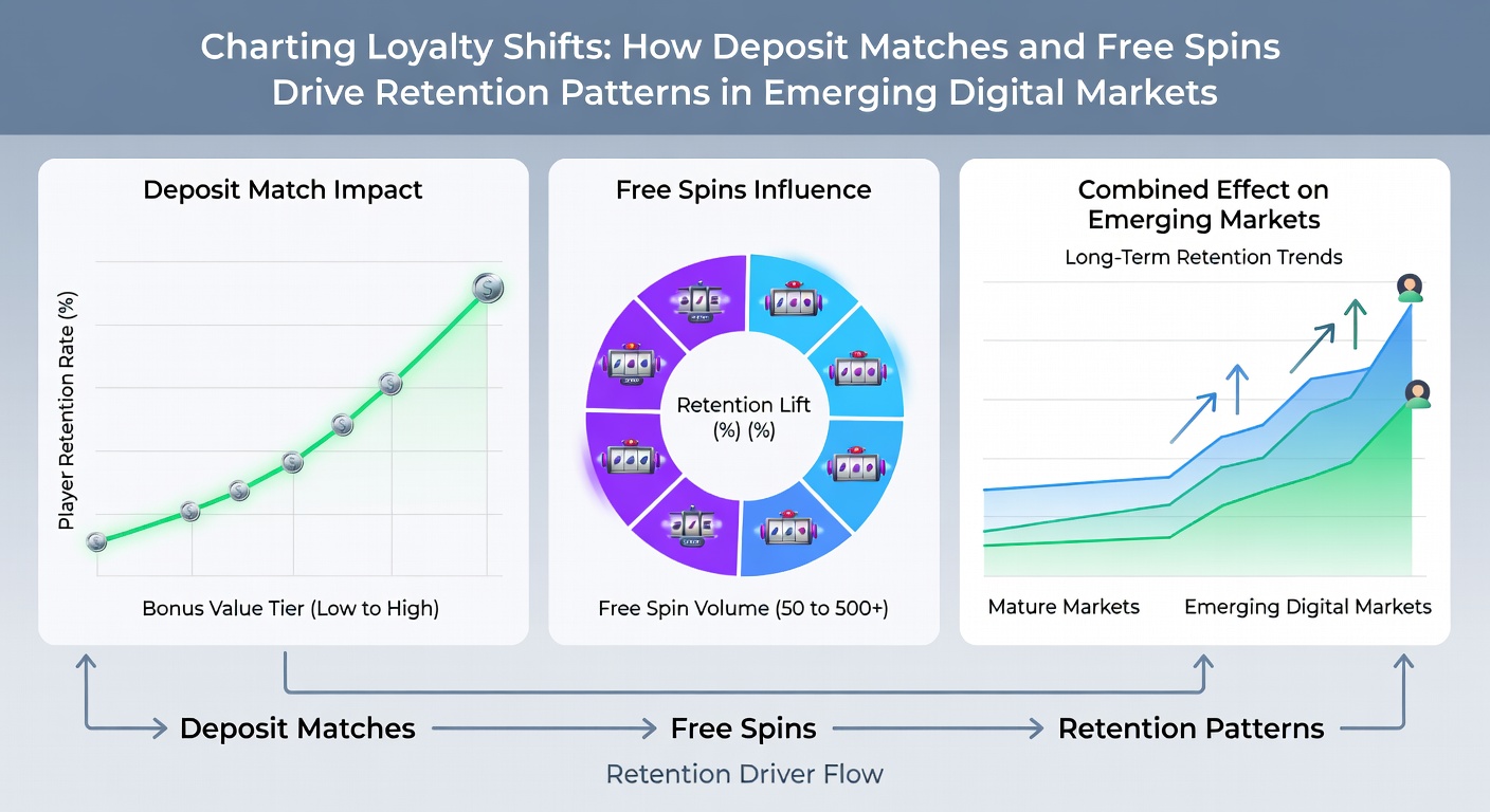 Infographic detailing retention pattern shifts linked to combined deposit match and free spin campaigns in expanding digital gambling markets