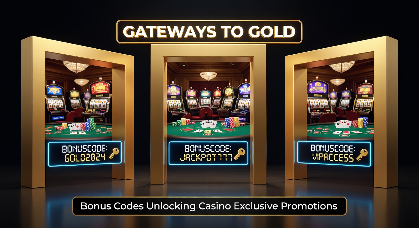 Golden gateway illustration representing casino bonus codes opening doors to exclusive promotions and rewards