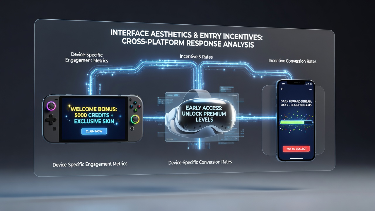 Visual comparison of interface designs on mobile and desktop gaming platforms showing how aesthetic elements influence user engagement with entry incentives