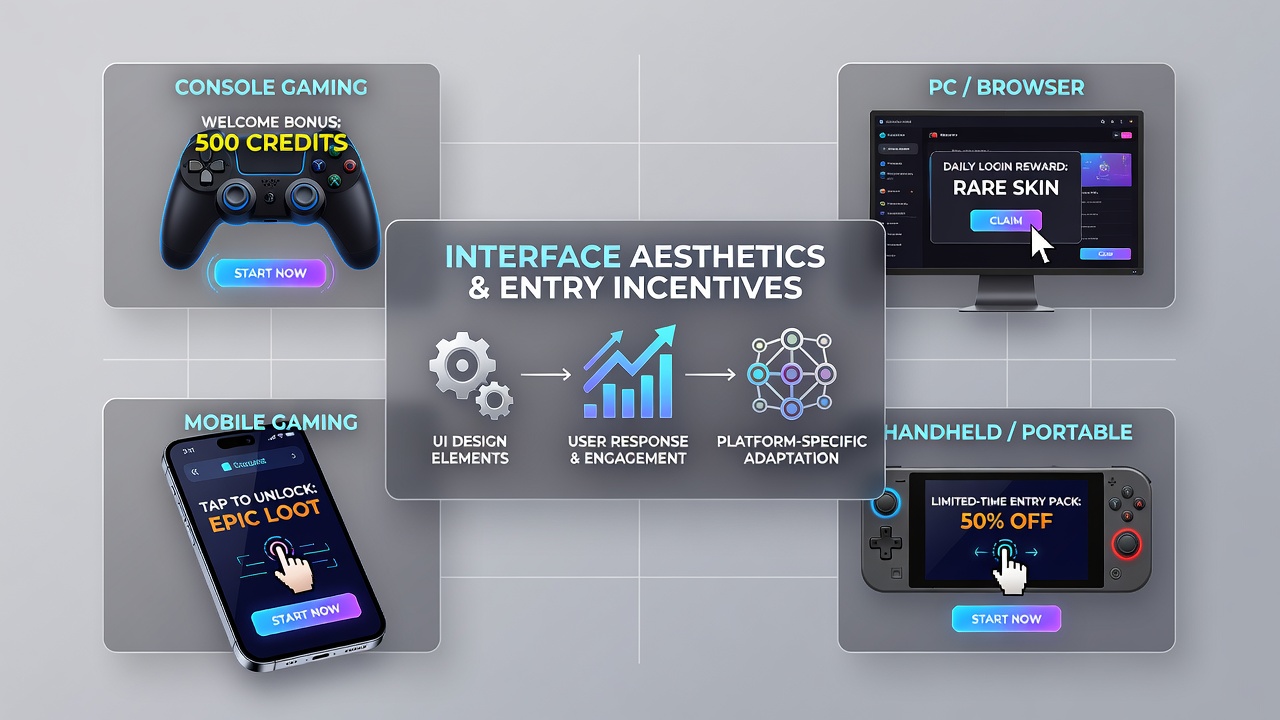 Detailed view of aesthetic elements like color palettes and layouts affecting player interaction with incentives on various gaming devices