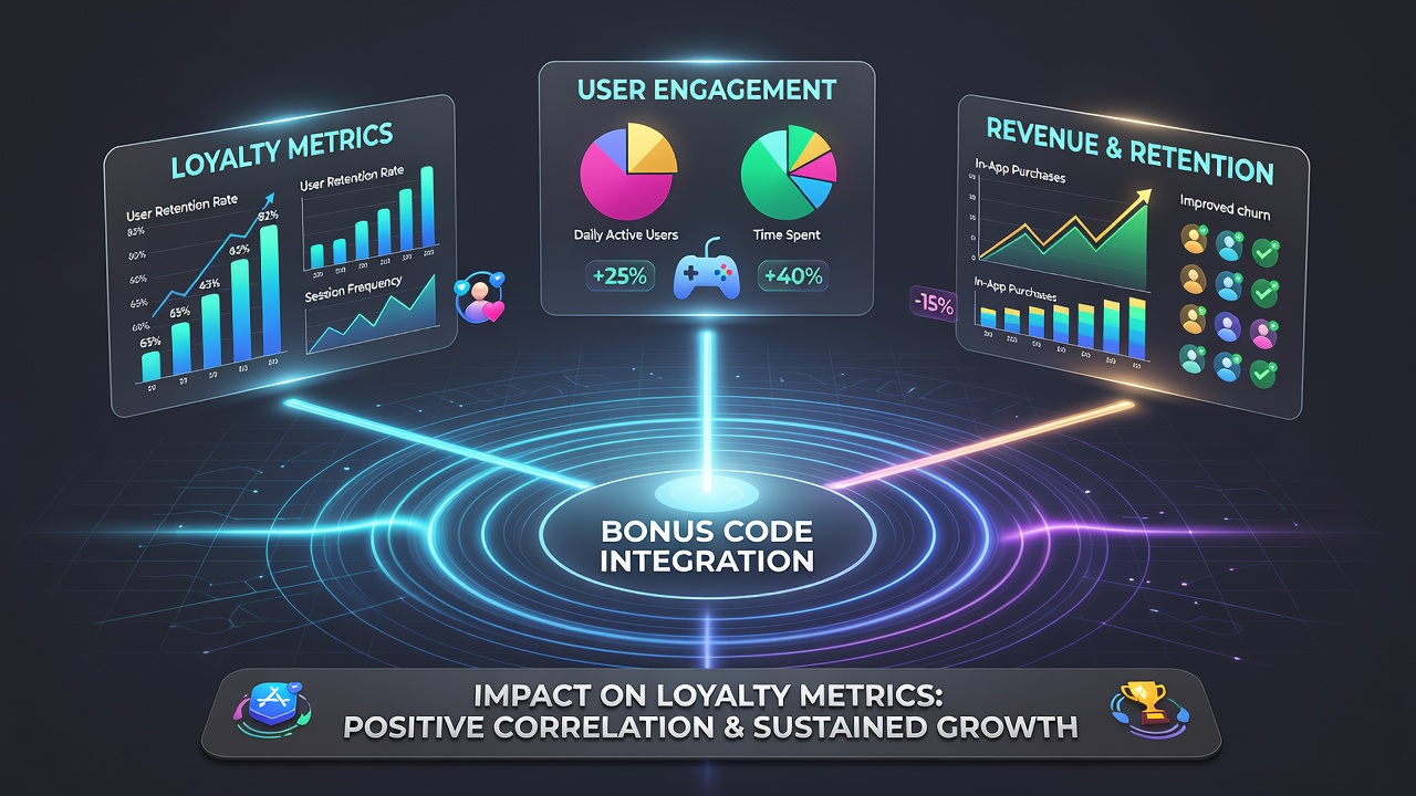 Analytics dashboard highlighting loyalty metric changes after bonus code rollout in gaming apps