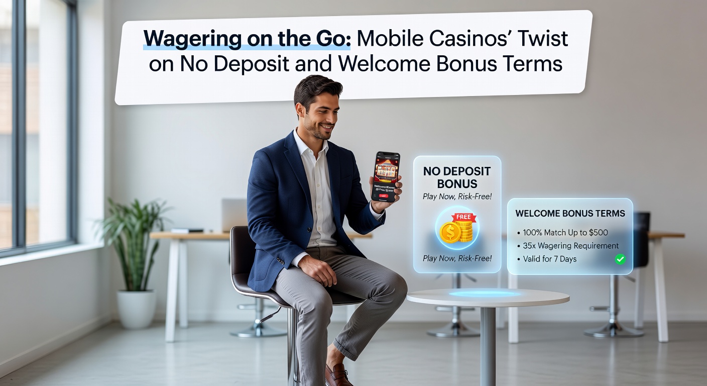 Close-up of hands holding a phone with a welcome bonus popup on a vibrant casino interface, showing deposit match details and wagering meter